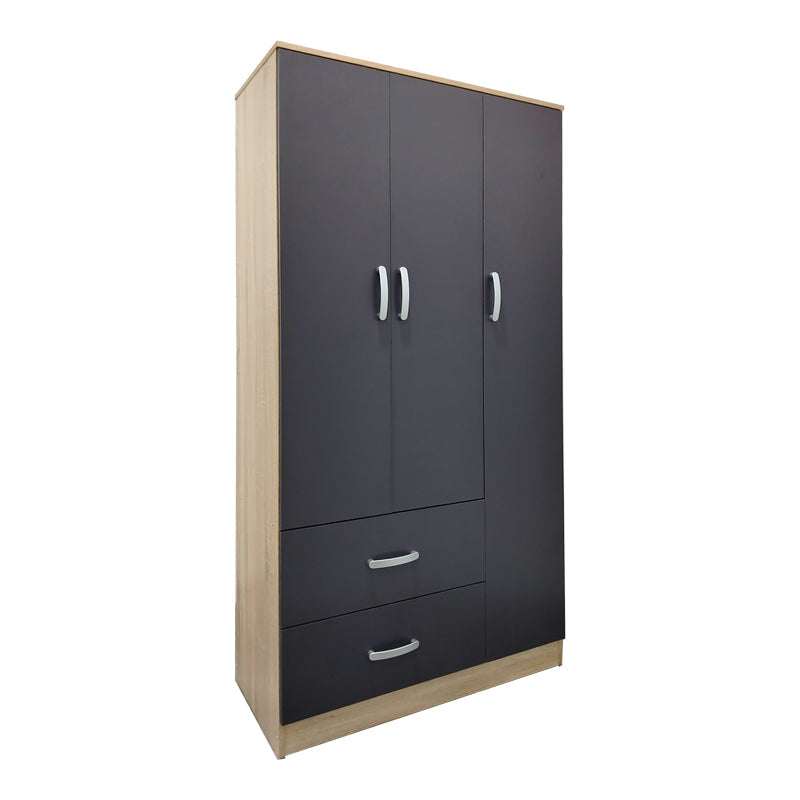 Dulap Athos cu 3 usi si 2 sertare, 90x42x180 cm – Sonoma-Antracit