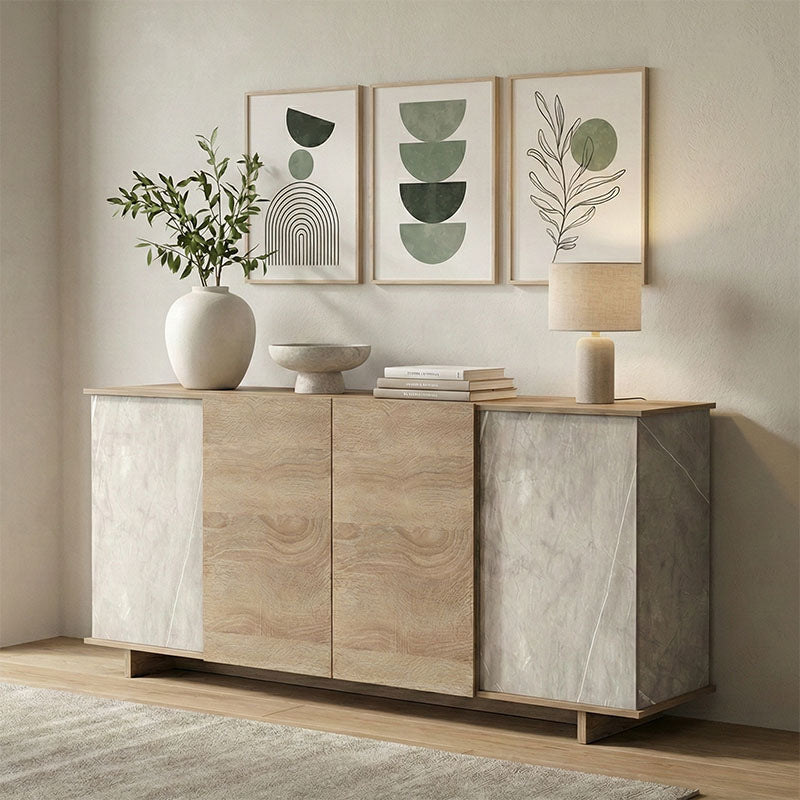 Bufet sonoma Zafore cu aspect de marmură, gri-bej, 180x45x80 cm – Stejar
