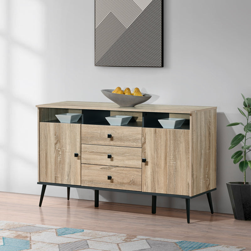 Bufet modern cu sertare Zezan, lemn, sonoma-gri închis, 140x41x80 cm – Stejar