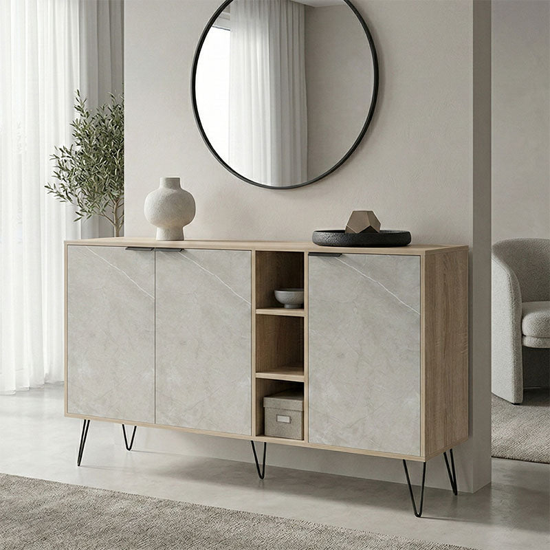 Bufet Balain, Lemn, 142x36x83 cm – Sonoma-Marmura Bej