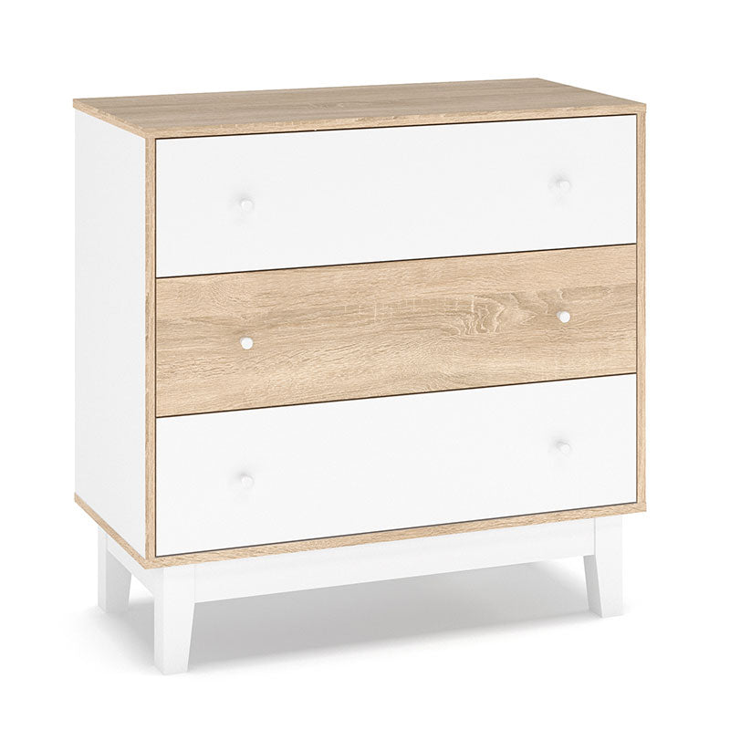 Comoda cu 3 sertare Awell, Sonoma-alb, 90x44x88 cm – Alb Comoda cu 3 sertare Awell, Sonoma-alb, 90x44x88 cm – Alb