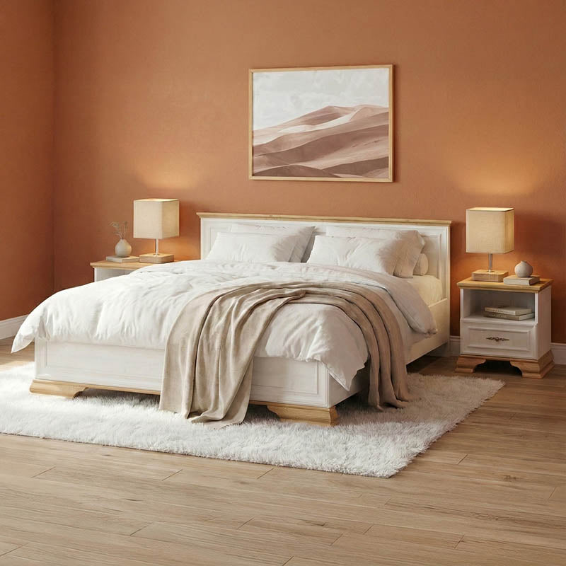 Set dormitor Jaden, Lemn, Set 3 piese, Pat 160×200 cm – Alb