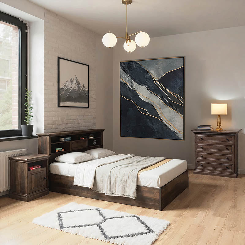 Set dormitor cu 3 piese Mozart, Lemn, Nuc, 160×200 cm – Nuc