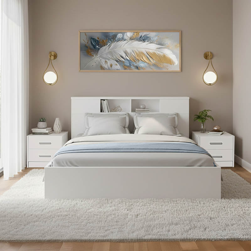 Set dormitor Olympus White, Lemn, Set 3 piese, Pat 140×200 cm – Alb