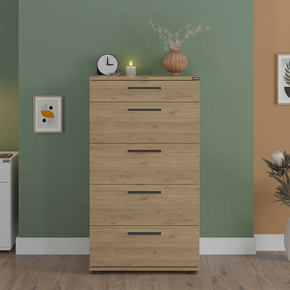 Comoda SFN-550-FF-1 Home Collection® Trendline cu 5 sertare, Alb – Maro – Stejar – Mov, 60x108x44 cm – Stejar Comoda SFN-550-FF-1 Home Collection® Trendline cu 5 sertare, Alb – Maro – Stejar – Mov, 60x108x44 cm – Stejar
