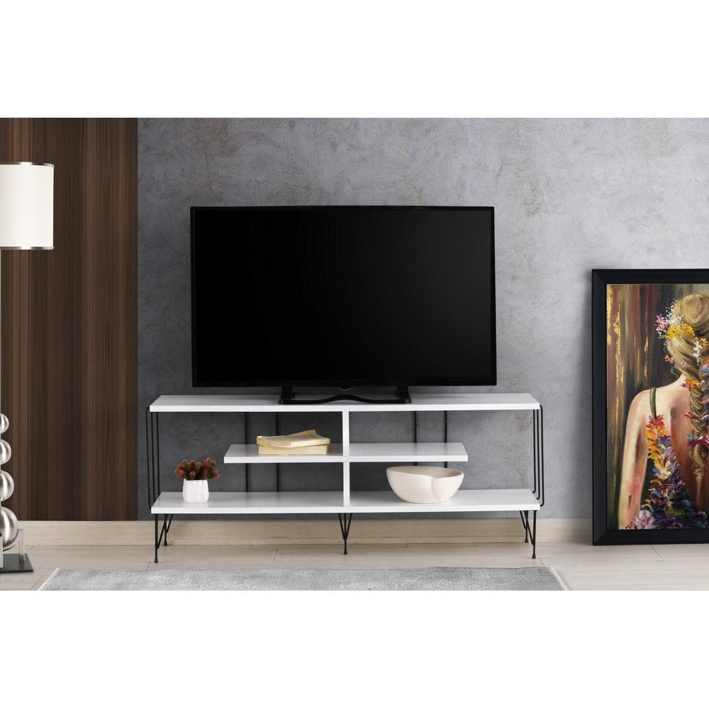 Comoda TV Eze, Crem – Alb – Maro – Gri, 120x45x30 cm – Alb