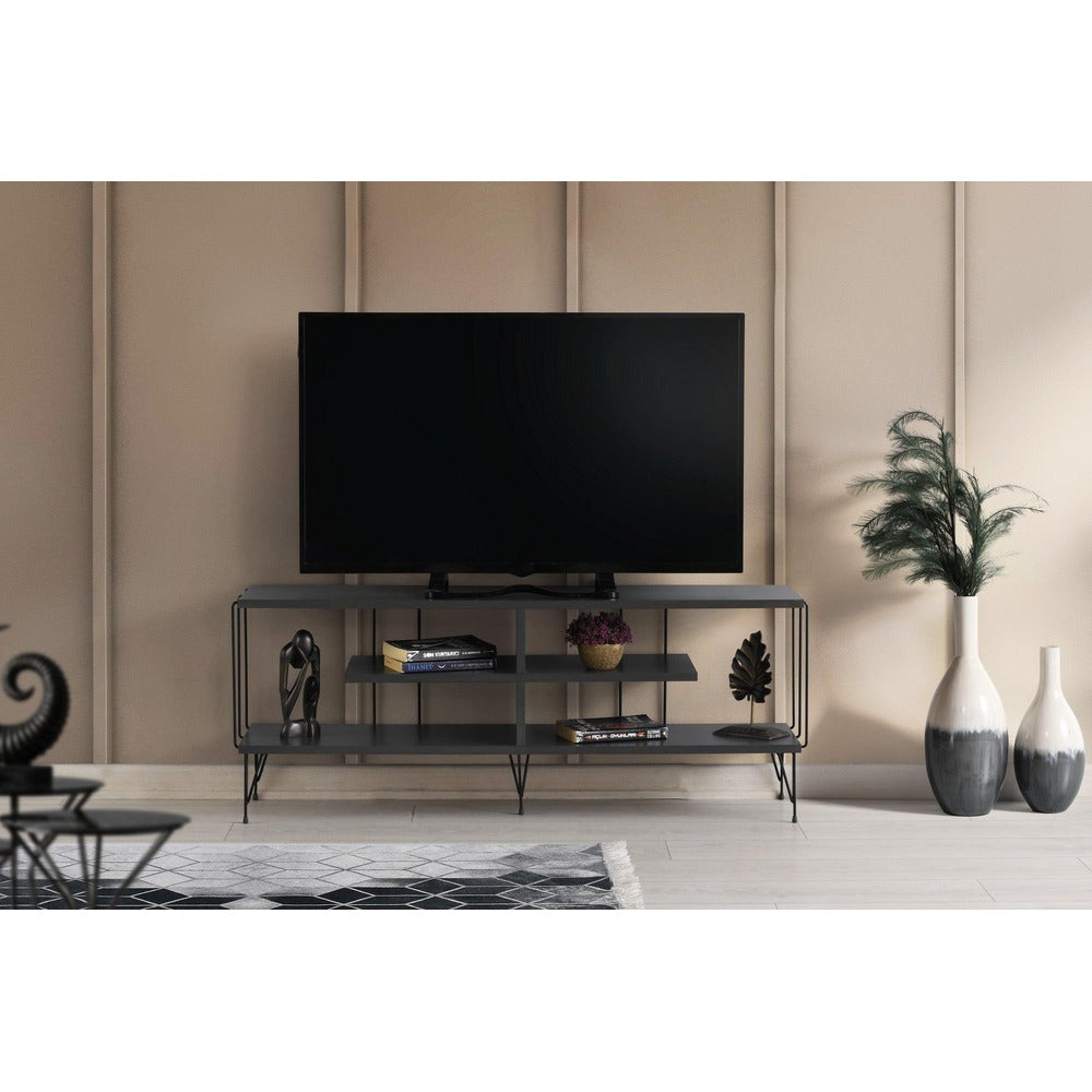 Comoda TV Eze, Crem – Alb – Maro – Gri, 120x45x30 cm – Gri
