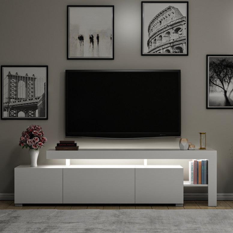 Comoda TV cu Led Beliz, Alb – Antracit – Nuc, 192x53x37 cm – Alb