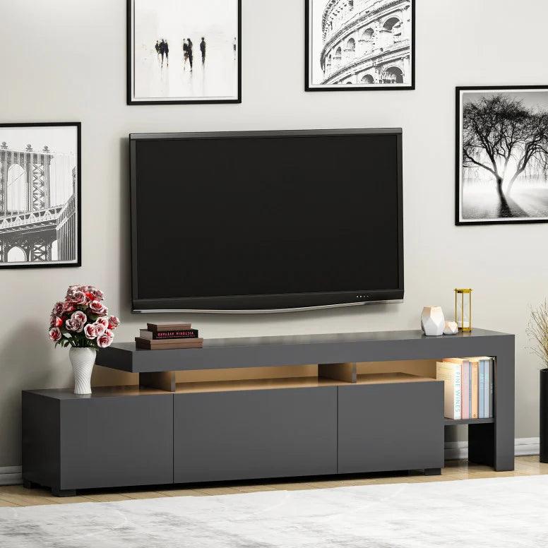 Comoda TV cu Led Beliz, Alb – Antracit – Nuc, 192x53x37 cm – Antracit