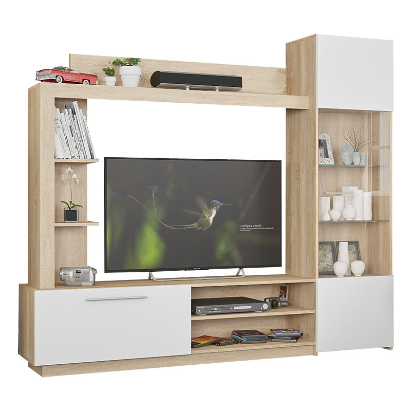 Comoda TV cu biblioteca June, Nuc – Stejar, 204x35x177 cm – Alb Comoda TV cu biblioteca June, Nuc – Stejar, 204x35x177 cm – Alb