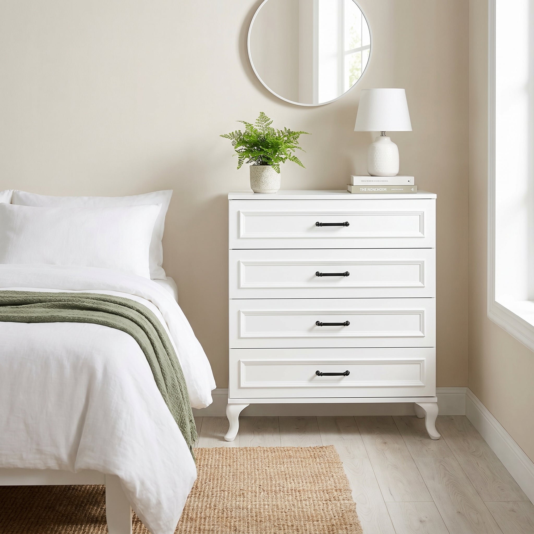 Comoda SFN-1004-DD-1 Home Collection® Country, 4 sertare, Alb, 90x89x45 cm – Alb Comoda SFN-1004-DD-1 Home Collection® Country, 4 sertare, Alb, 90x89x45 cm – Alb
