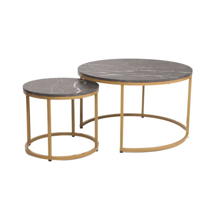 Set 2 masute de cafea ABISALY Ø80/48 CM – Negru/Gold Set 2 masute de cafea ABISALY Ø80/48 CM – Negru/Gold