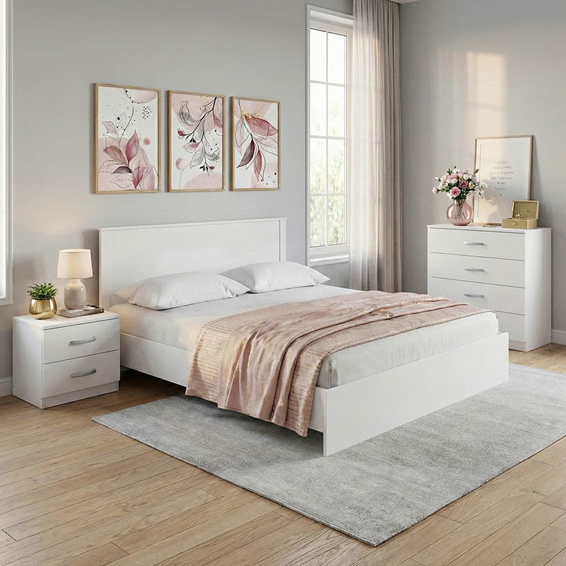Set dormitor Athos, Set 4 piese, Pat, Alb, 160×200 cm – Alb