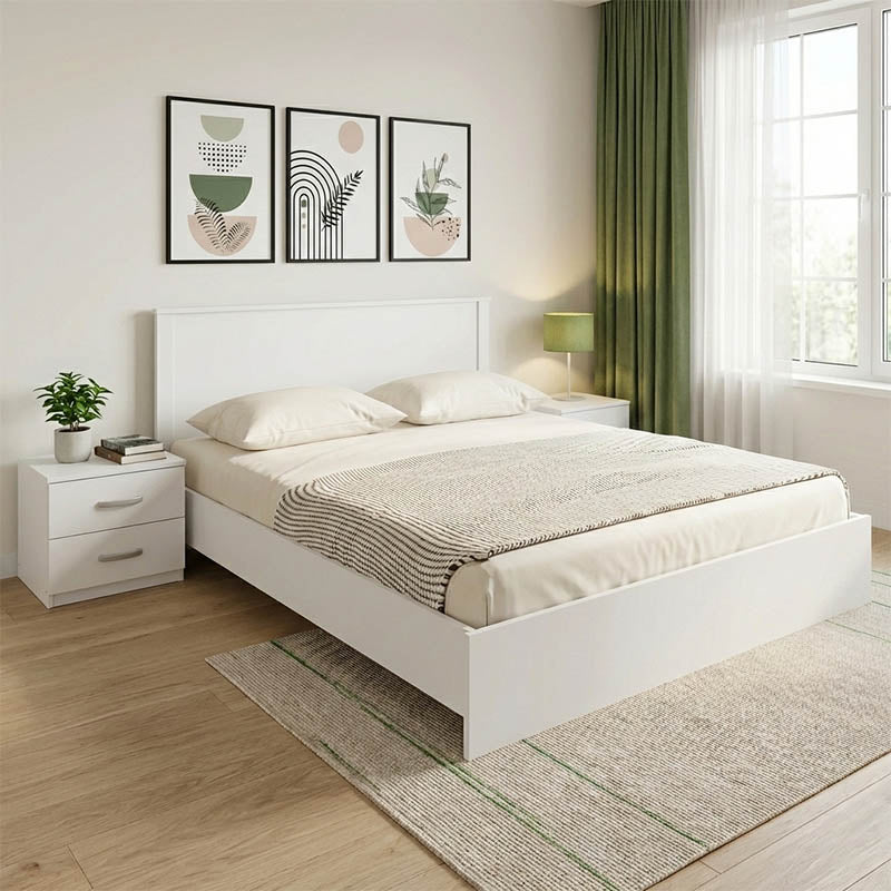 Set dormitor cu pat Athos, lemn/alb, pat, set 3 piese, 160×200 cm – Alb