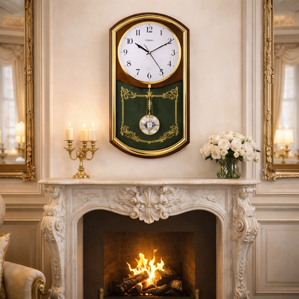 Ceas de perete elegant, stil clasic, pendul decorativ, finisaj lemn cu accente aurii, design rafinat, dimensiuni 33×21 cm Ceas de perete elegant, stil clasic, pendul decorativ, finisaj lemn cu accente aurii, design rafinat, dimensiuni 33×21 cm