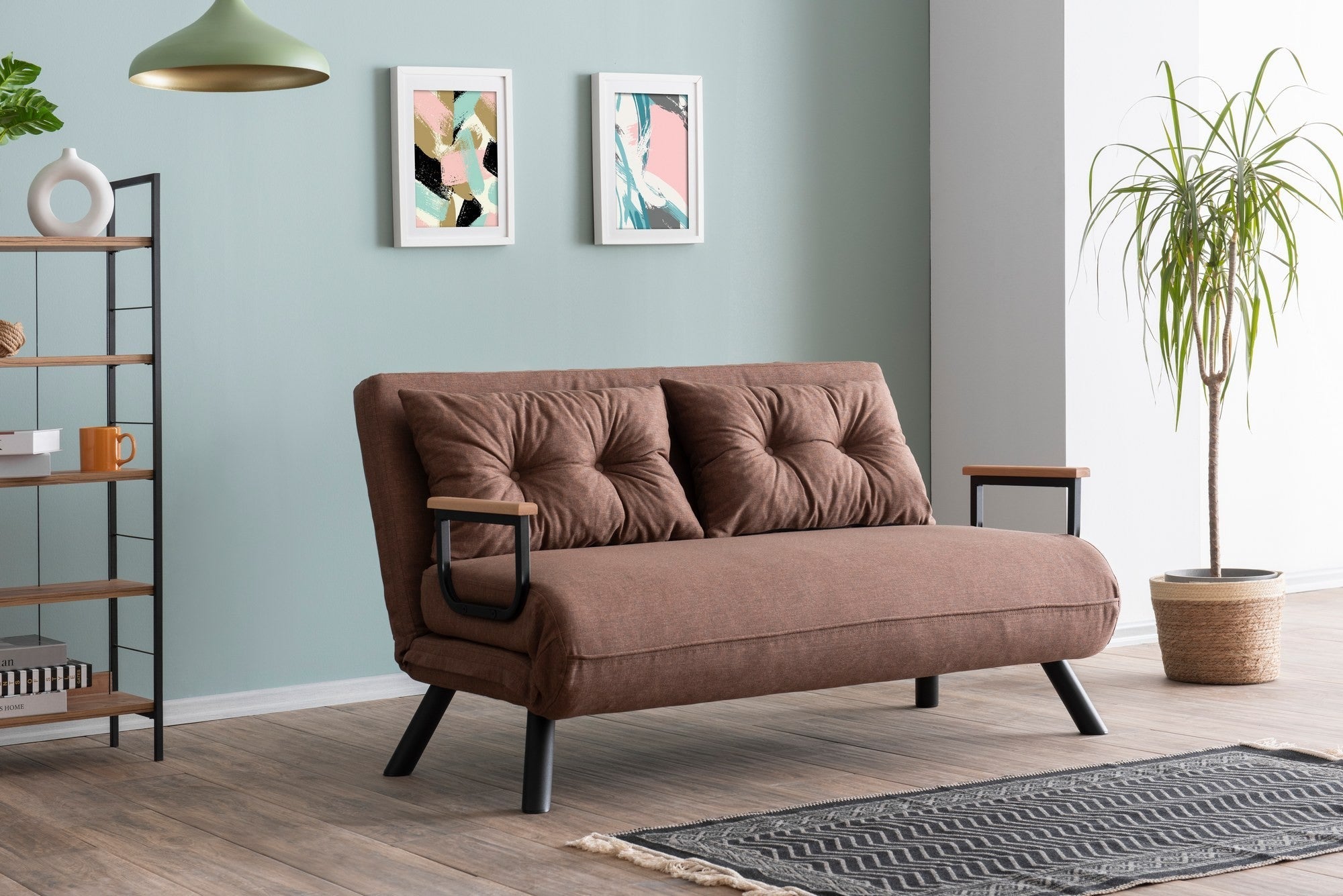 Canapea extensibilă 2 locuri Sando, Diverse culori, 133x50x41 cm – Maro deschis