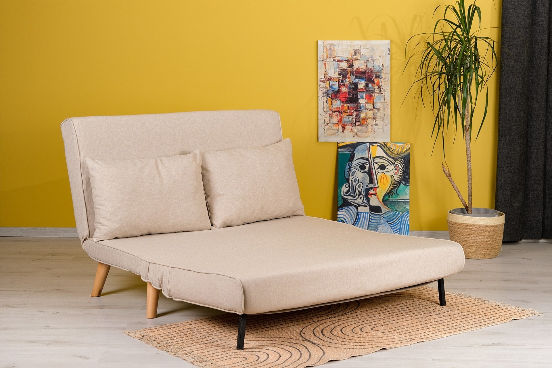 Canapea extensibilă 2 locuri Folde, Diverse culori, 120x80x79 cm – Crem