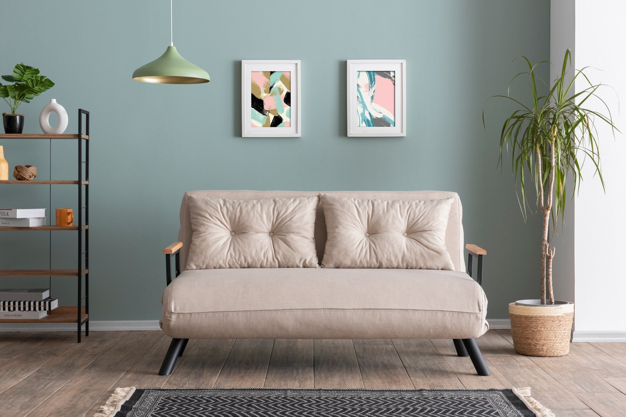 Canapea extensibilă 2 locuri Sando, Versiunea 2, Crem, 133x50x41 cm – Crem