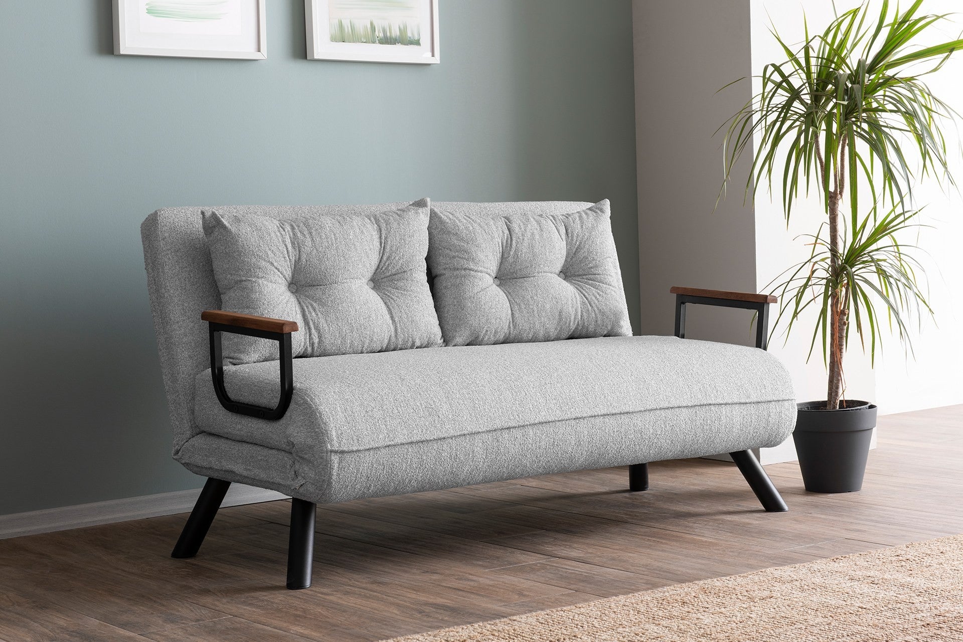Canapea extensibilă 2 locuri Sando, Teddy, Diverse culori, 133x50x41 cm – Gri deschis