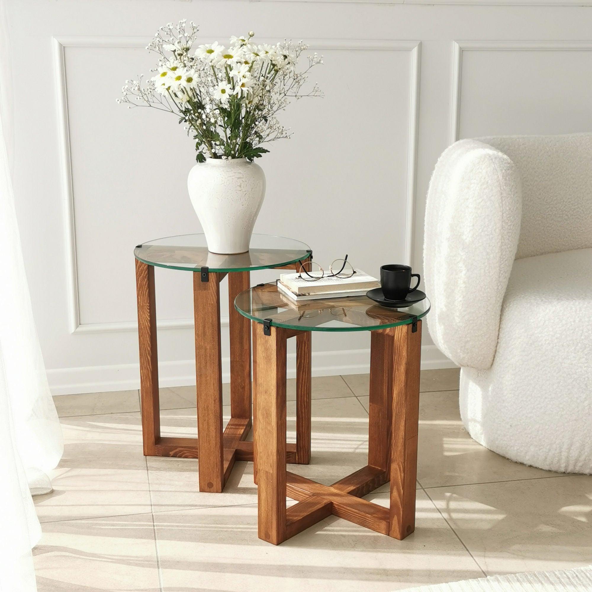 Măsuță de cafea Amalfi, Diverse culori, Diverse configurații, Diverse dimensiuni – Nuc / 2 bucăți / Ø40×45 cm