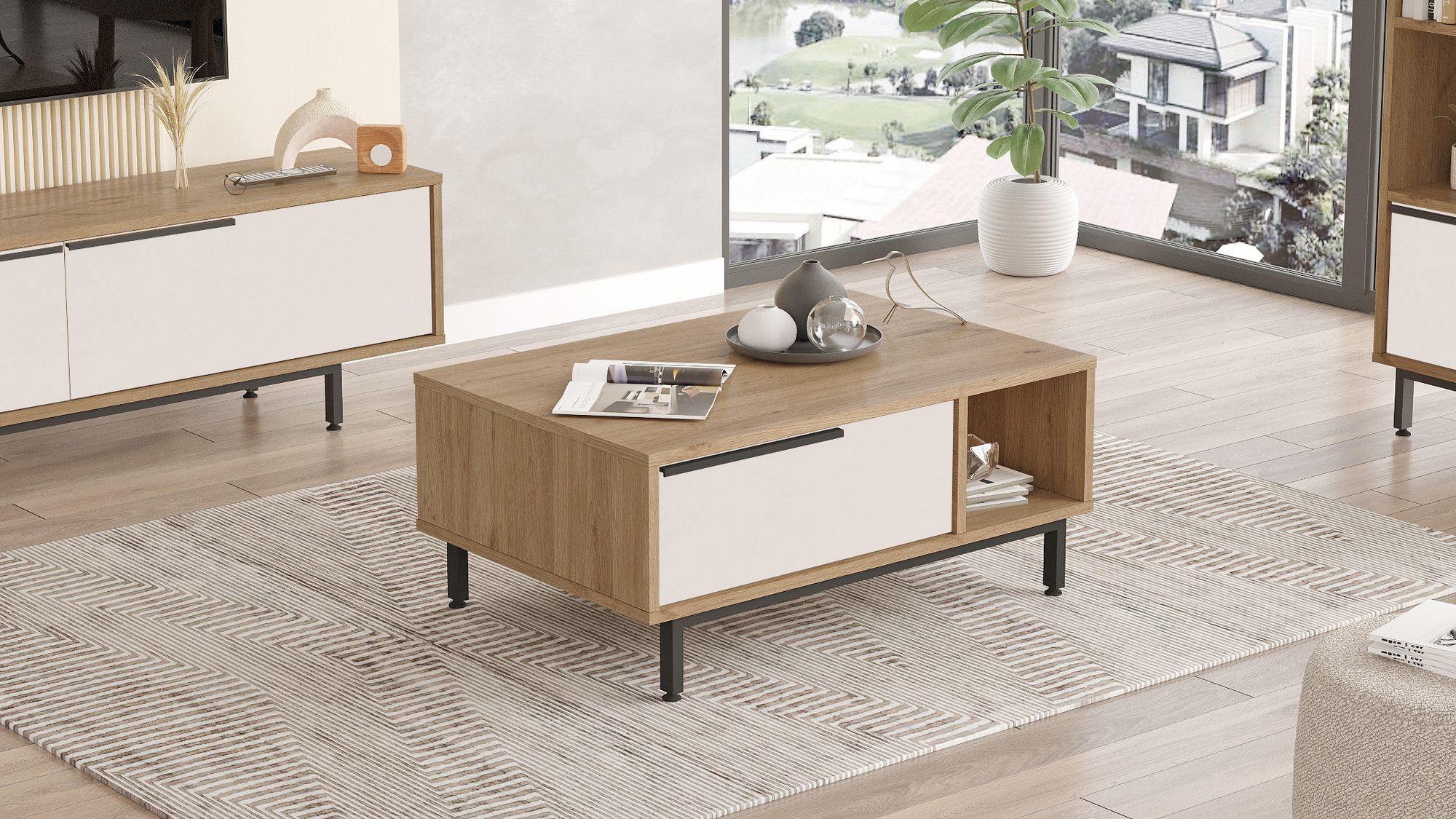 Măsuță de cafea ON2-SW, Stejar – Alb, 90x60x38 cm – Stejar – Alb Măsuță de cafea ON2-SW, Stejar – Alb, 90x60x38 cm – Stejar – Alb