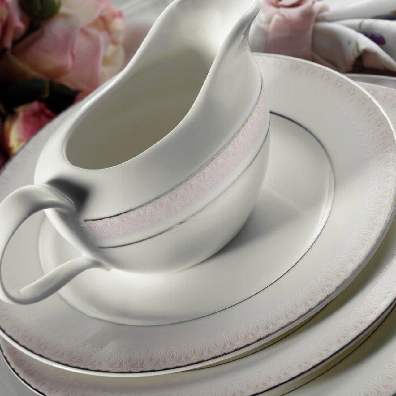 Serviciu de masa, 62 piese, Portelan, Alb – Roz – Alb Serviciu de masa, 62 piese, Portelan, Alb – Roz – Alb