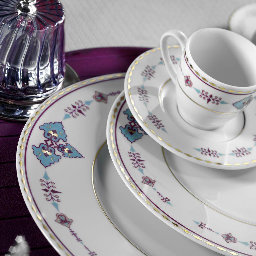 Serviciu de masa, 83 piese, Portelan, Alb – Mov – Multicolor Serviciu de masa, 83 piese, Portelan, Alb – Mov – Multicolor