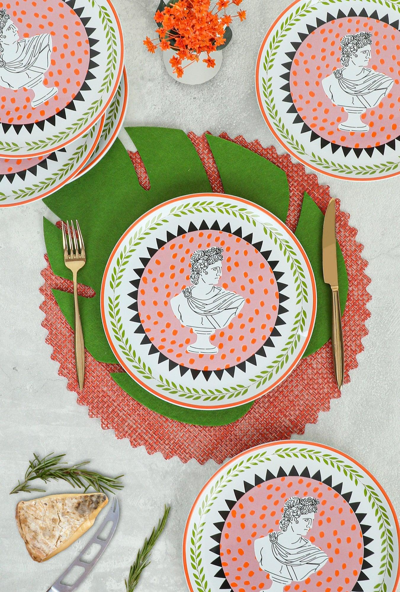 Set 6 Farfurii Roma, Ceramica, Multicolor, 25 cm – Alb