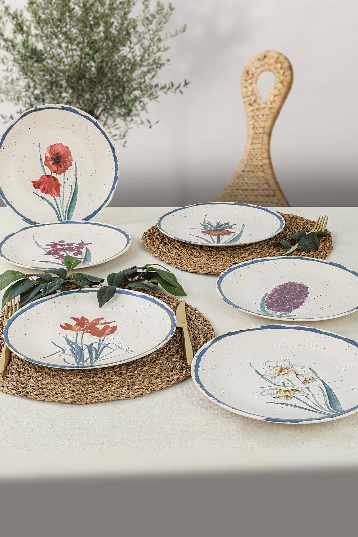 Set 6 Farfurii Bouquet, Ceramica , Alb Mat, 25 cm – Multicolor