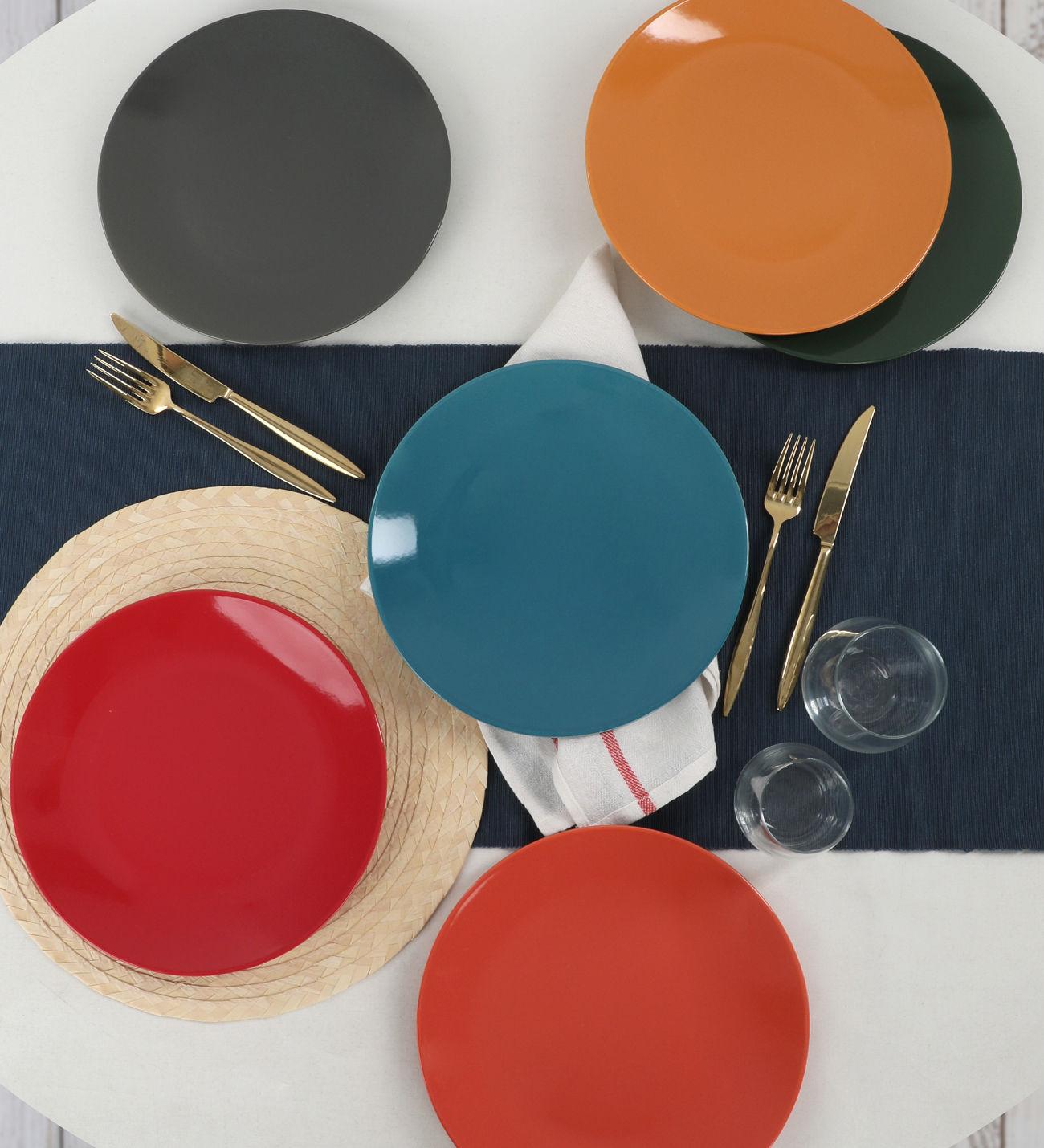 Set 6 Farfurii Uni, Ceramica, Multicolor, 25 cm – Multicolor