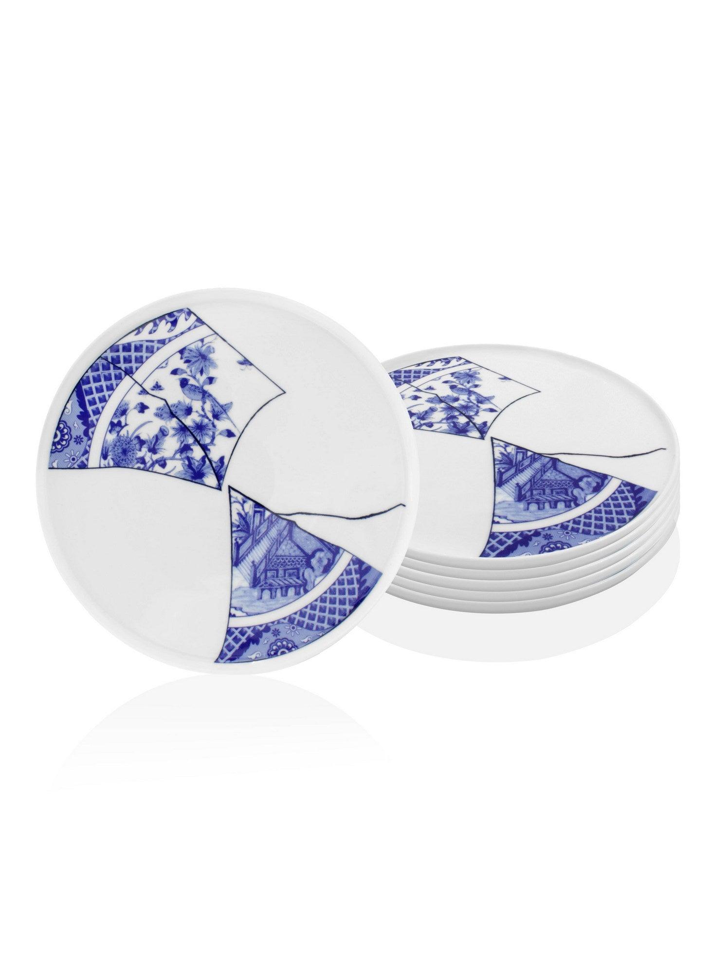 Set 6 Farfurii Maria, Alb si Albastru, 28 cm – Alb