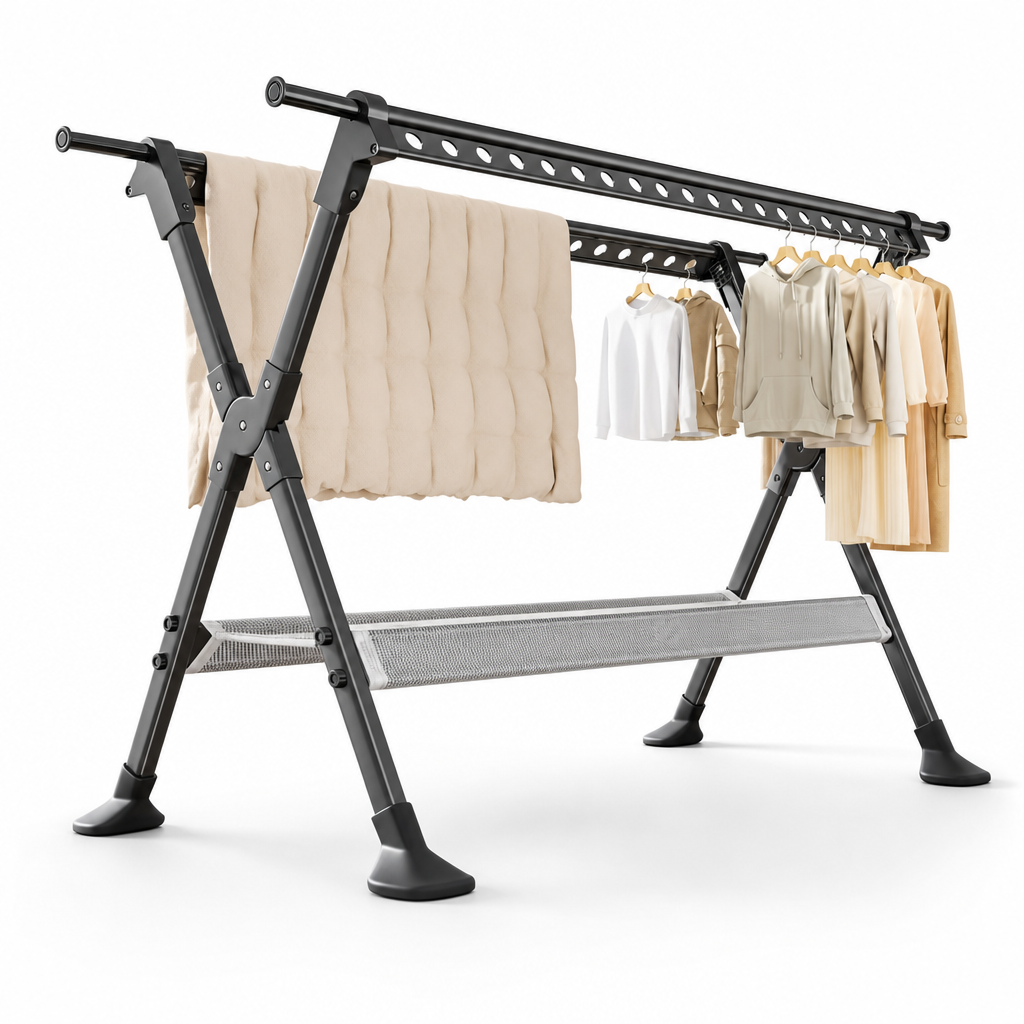 Uscator de rufe multifunctional, pliabil si extensibil 127-236 cm, Negru