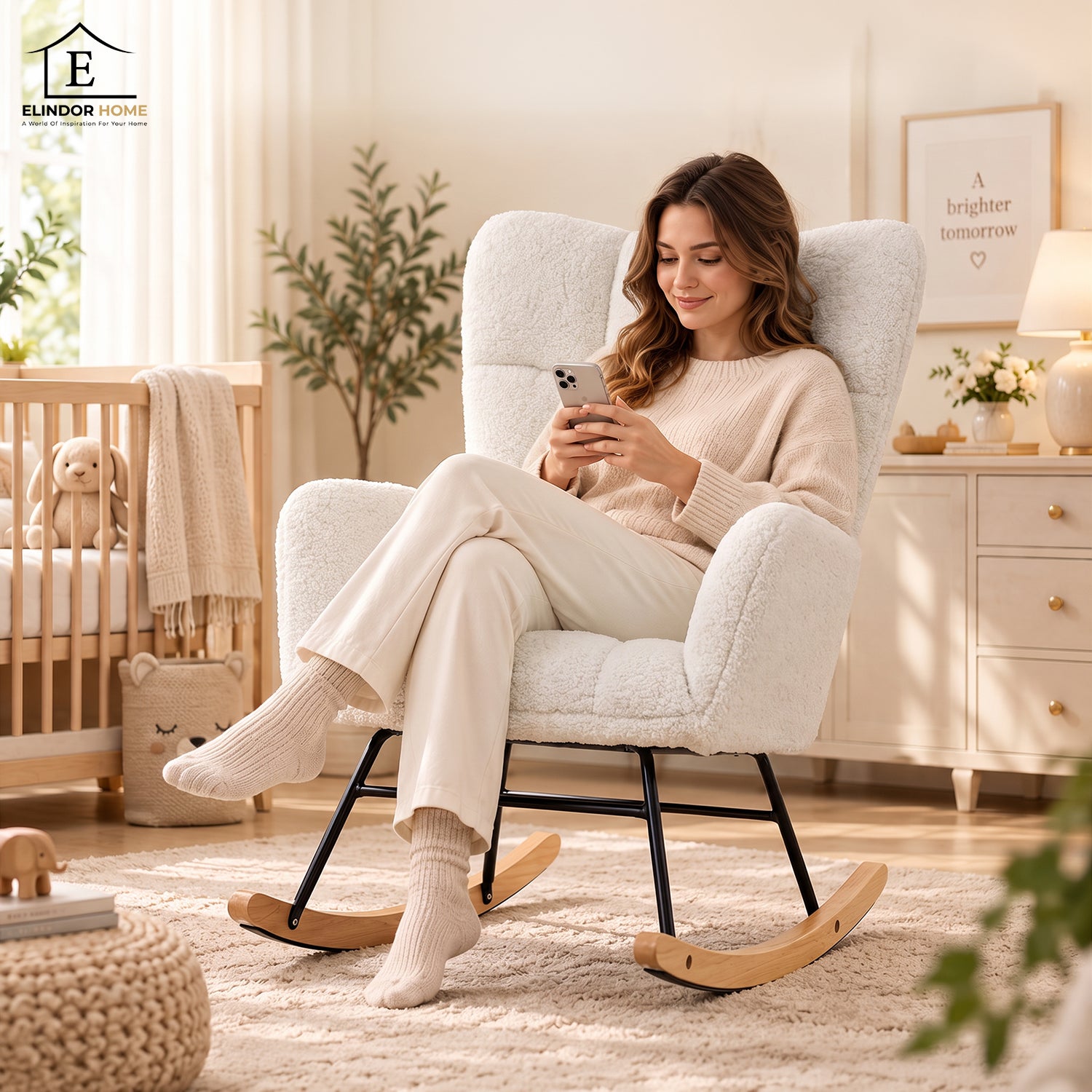 Fotoliu Balansoar Elindor® cu Spatar, Ergonomic, Cadru Solid din Otel, Ideal pentru Living, Dormitor, Camera Copilului, 68 x 88 x 93 cm, Alb – Default Title Fotoliu Balansoar Elindor® cu Spatar, Ergonomic, Cadru Solid din Otel, Ideal pentru Living, Dormitor, Camera Copilului, 68 x 88 x 93 cm, Alb – Default Title