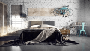 Mobilier dormitor stil industrial, pat noptiere dulap sifonier mobila, legenda casei