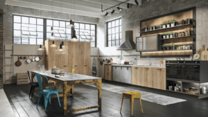 Mobilier bucatarie industriala, mobila masa scaune rafturi stil industrial, legenda casei