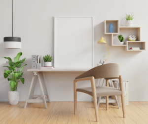 Mobilier birou scandinav, mobila masa birou scaun, raft biblioteca, legenda casei