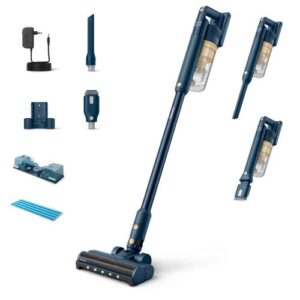Aspirator vertical Philips XC5043/01 Seria 5000, 25.2 V, Modul Aqua, Autonomie 60 min, Motor digital, Filtrare in 3 etape (Albastru/Galben)