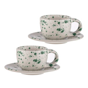 Cești pentru espresso din gresie alb-verde 2 buc. 100 ml Carnival – Ladelle