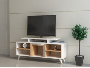 Comoda TV Salvador, Model Kutay, 120×56.9×29.5 cm, Alb/Tec