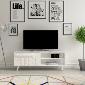 Comoda TV Salvador, Model Venedik, 120×43.7×29.5 cm, Alb