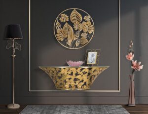 Consola Leaves, Mauro Ferretti, 120×40.5×37.2 cm, fier, auriu