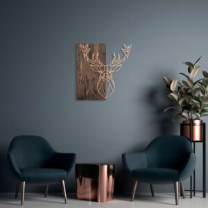 Decoratiune de perete, Deer1, Dimensiune: 56 x 58 cm, Nuc / Cupru