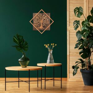 Decoratiune de perete, Tree v2, Dimensiune: 54 x 54 cm, Nuc / Cupru