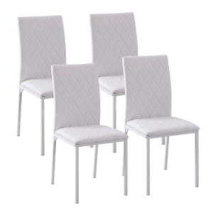 Scaun living tapițat alb din piele ecologică, stil modern, set 4 scaune, 41x50x92 cm
