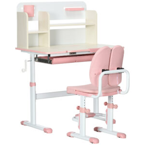 HOMCOM Set de Birou pentru Copii cu Înălțime Reglabilă, Masă de Studiu cu Raft și Spațiu de Depozitare, 80x52x88-109 cm, Roz | Aosom Romania