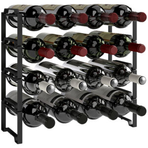 HOMCOM Suport pentru Sticle de Vin cu 4 Niveluri, 42,5×16,5×41 cm, Negru | Aosom Romania