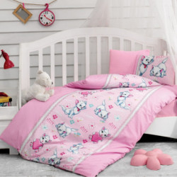 Lenjerie de pat pentru copii Cotton Box 129CTN2094, Bumbac Ranforce, 4 piese, Plic 100x150, Cearsaf 120x150, 2 fete de perna, Roz