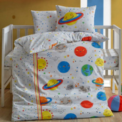 Lenjerie de pat pentru copii Cotton Box 129CTN3050, Bumbac Ranforce, 4 piese, Plic 100x150, Cearsaf 120x150, 2 fete de perna, Multicolor