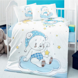 Lenjerie de pat pentru copii Cotton Box 170PTK2019, Bumbac Ranforce, 4 piese, Plic 100x150, Cearsaf 100x150, 2 fete de perna, Albastru