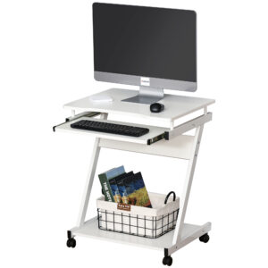 Masa cu roti HOMCOM, suport PC/laptop, 60x48x73cm alb | Aosom Romania